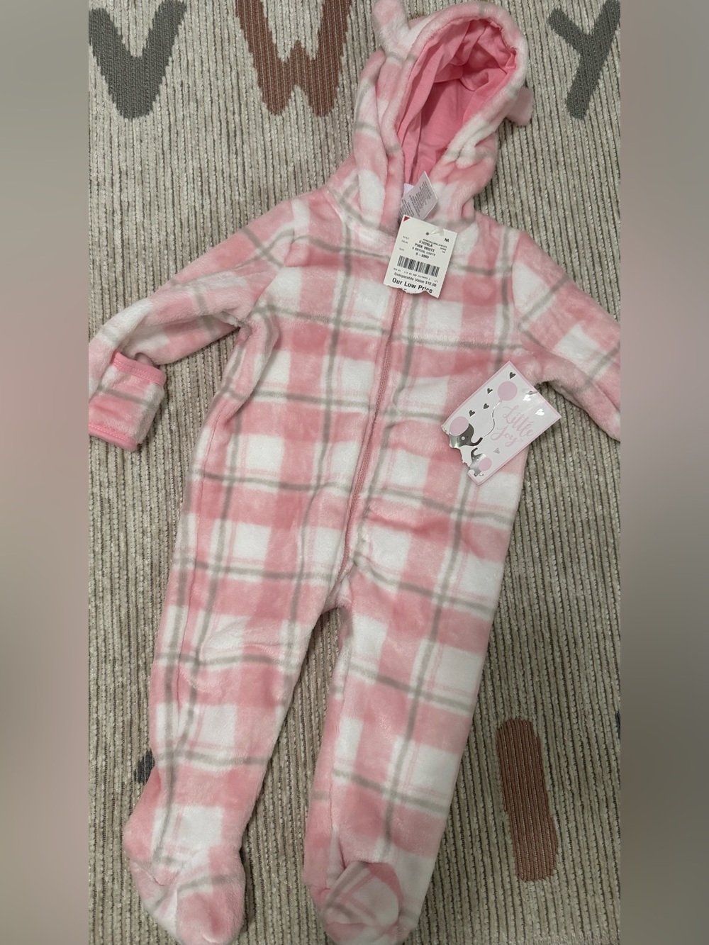 Pink Plaid Hooded Baby One-Piece